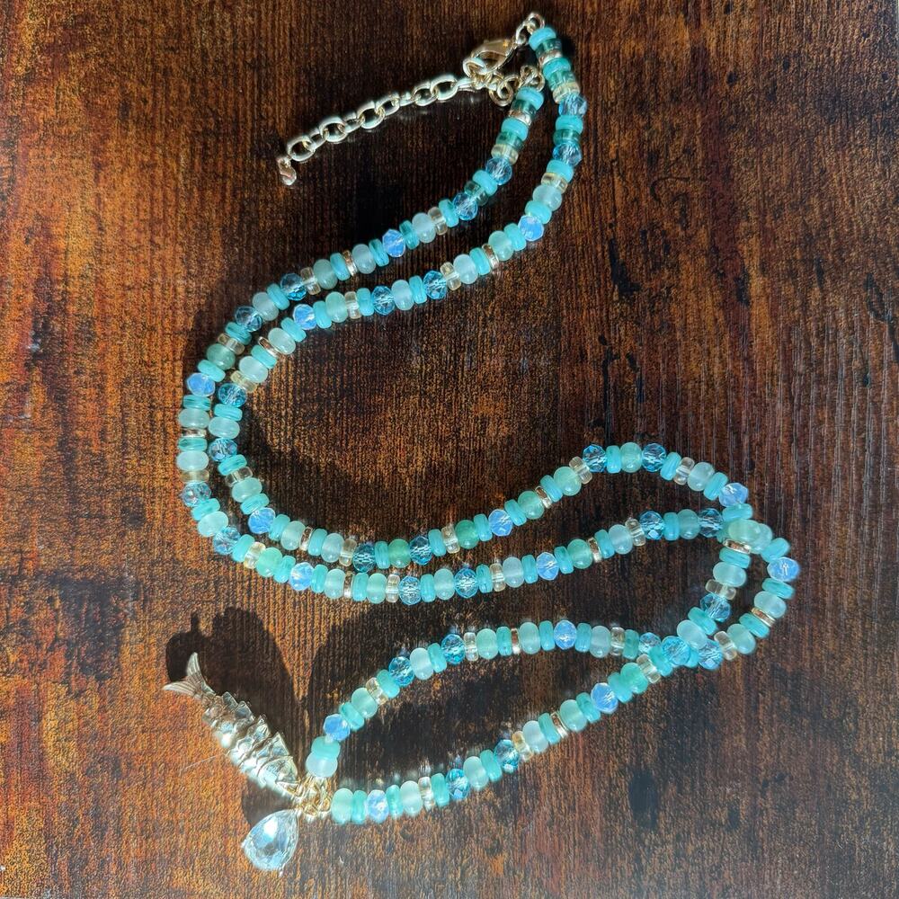 On 34th Gold-Tone Shaky Fish Mixed Bead Pendant Necklace